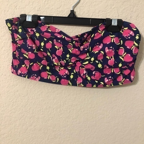 Floral Print Bikini Top Strapless Navy Pink Tube - Picture 1 of 3